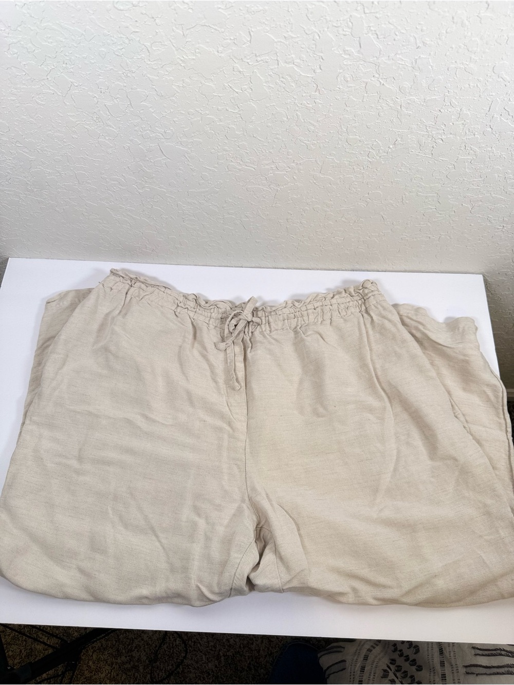 H&M Linen Blend Pull-On Pants Women’s XL Beige Elastic Waist Casual - Picture 4 of 7
